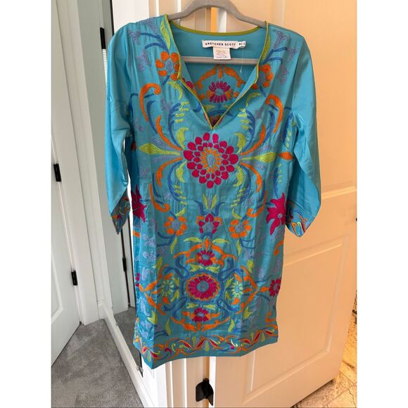 Gretchen Scott Midori Embroidered Dress – Turquoise Multi, Med $228 C17 - Picture 1 of 10